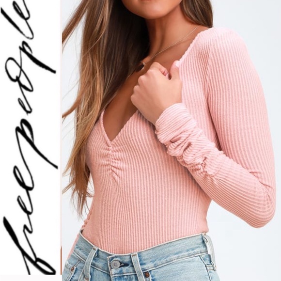Free People Tops - 🆕 Free People Rose Pink Ribbed Bodysuit